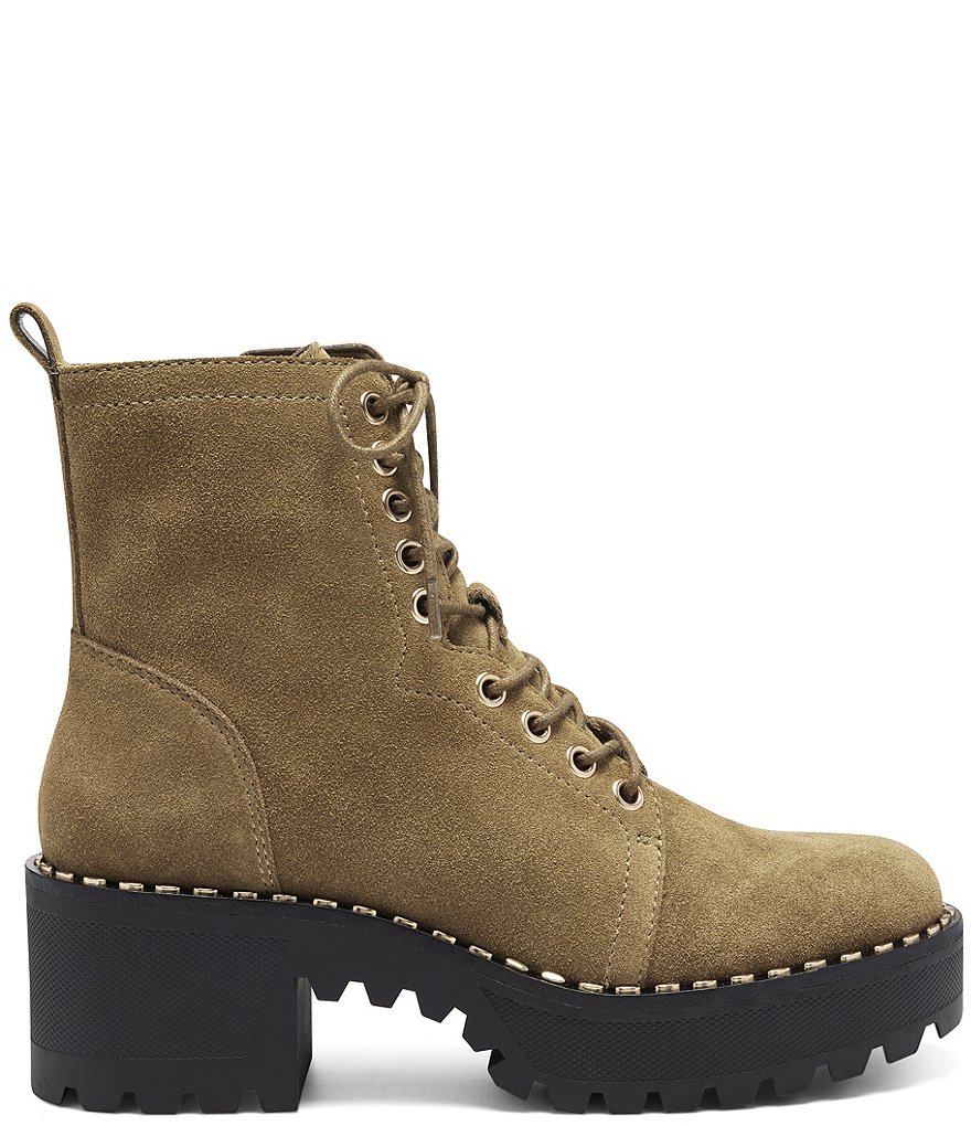 Vince Camuto Mecale Stud Trim Suede Block Heel Lug Sole Combat Booties