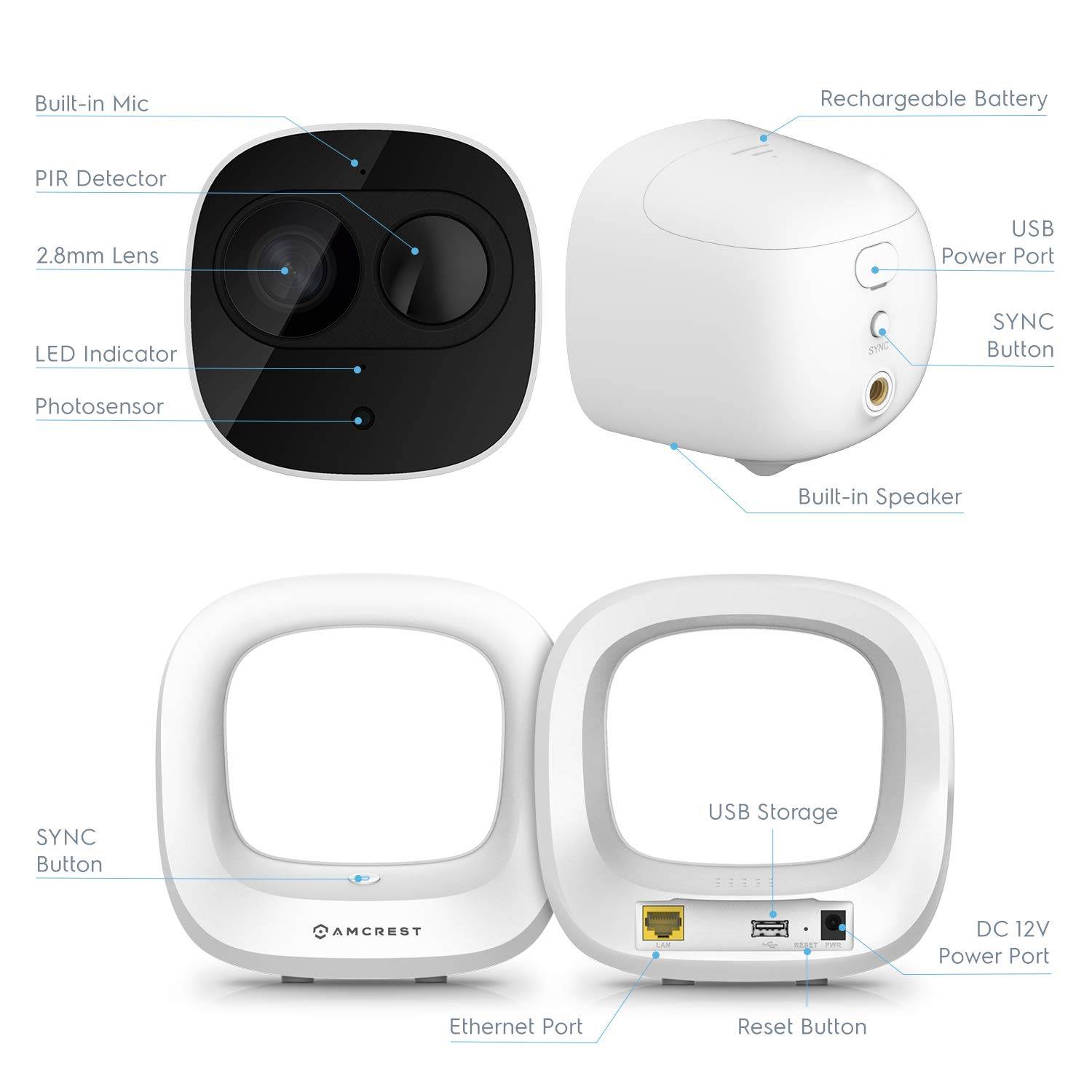 Amcrest 1080p Smart Home Battery Camera and Smart Hub Security Camera System, 1 x Indoor/Outdoor Wireless Battery Powered Security Cameras, IP65 Weatherproof Home Security Camera System, AB2WFSET