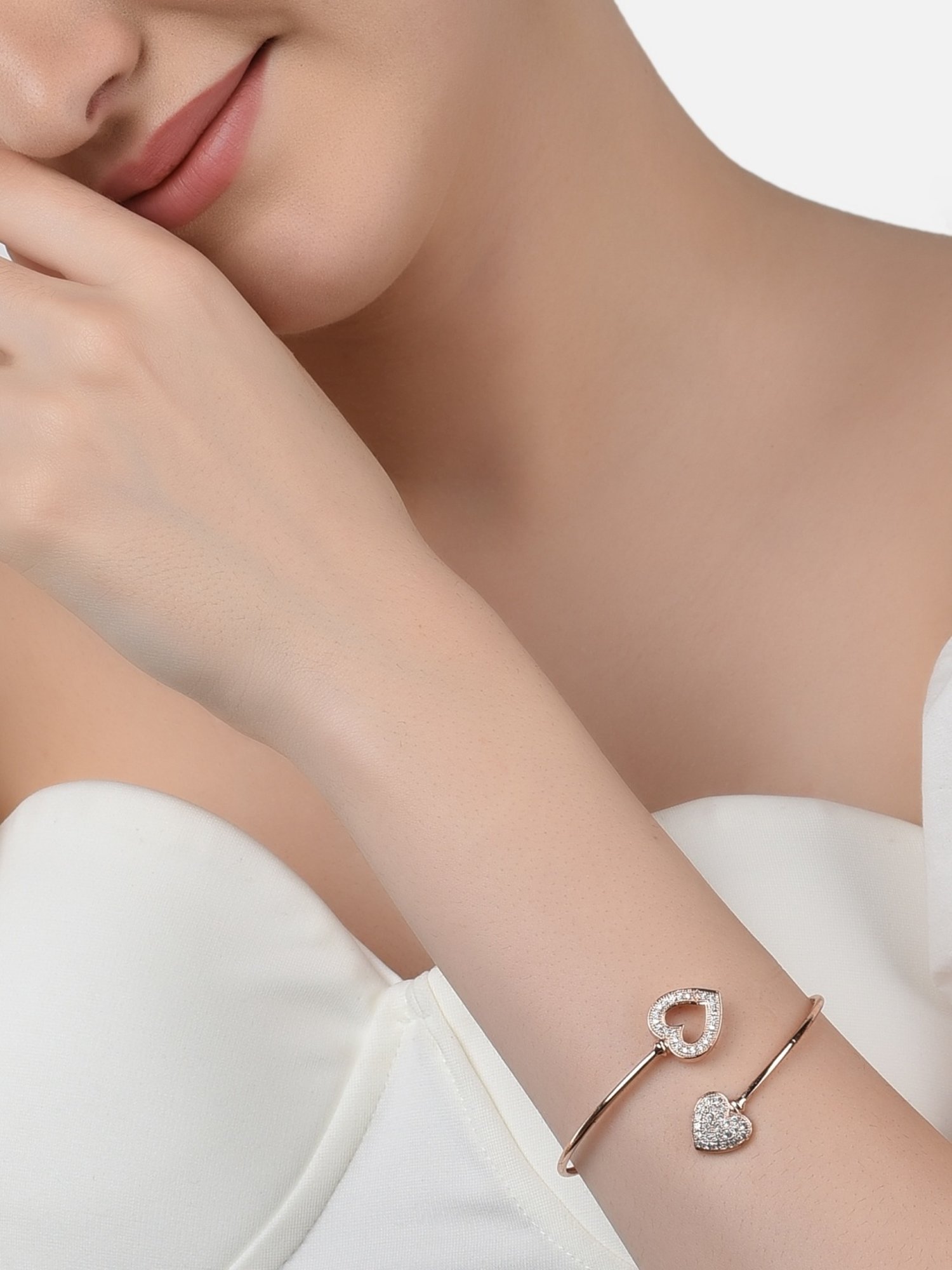 Zaveri Pearls Set of 2 Rose Gold Contemporary Cubic Zirconia Brass Kada Style Bracelet-ZPFK11105