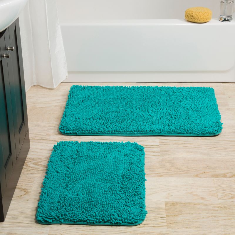 2pc Solid Memory Foam Shag Bath Mat Set Seafoam - Yorkshire Home