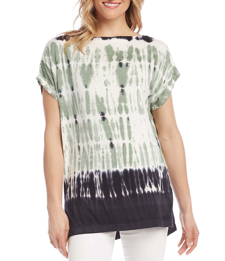 Karen Kane Jersey Knit Tie-Dye Boat Neck Short Sleeve Top