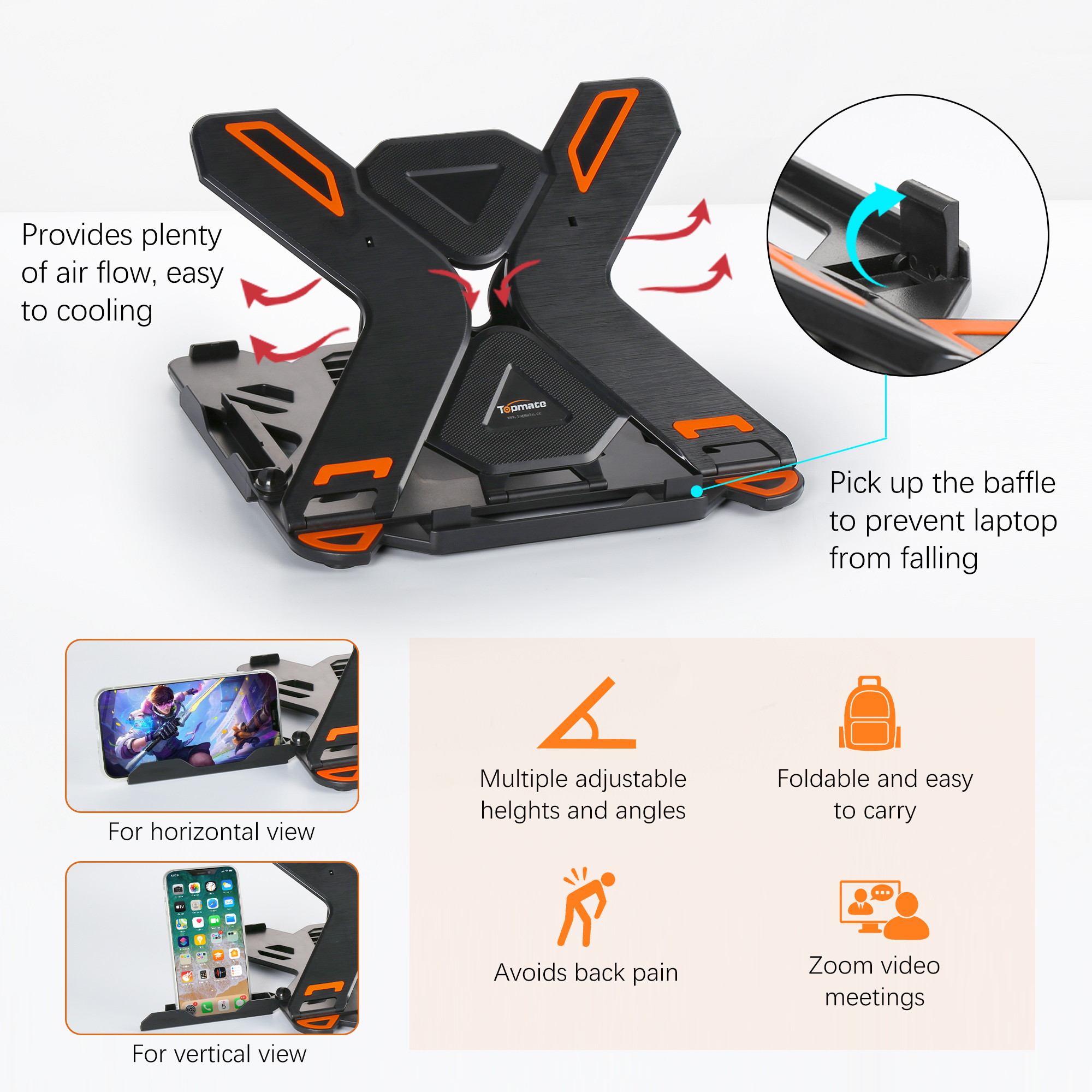 Laptop Cooling Pad, Laptop Cooler with 5 Quiet Red LED Fans for 12"-17" Inch Laptop, Dual USB 2.0 Ports, Portable Angle Adjustable Laptop Stand for Gaming Laptop-Green