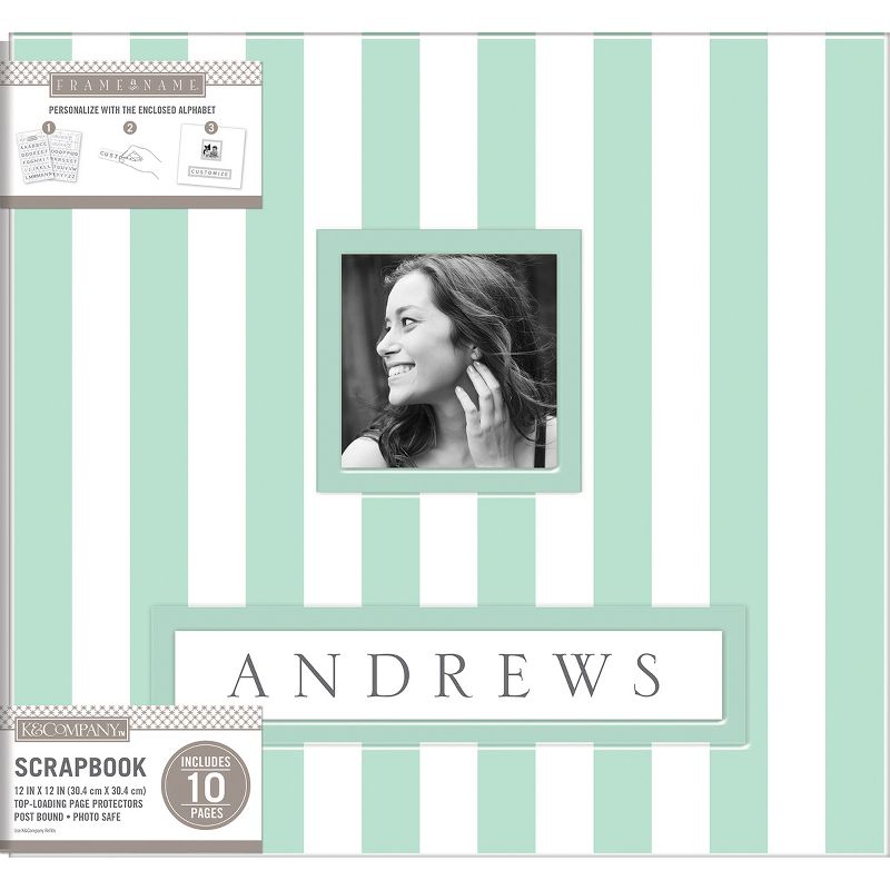 K&Company Frame-A-Name Post Bound Album 12"X12"-Mint Wide Stripe
