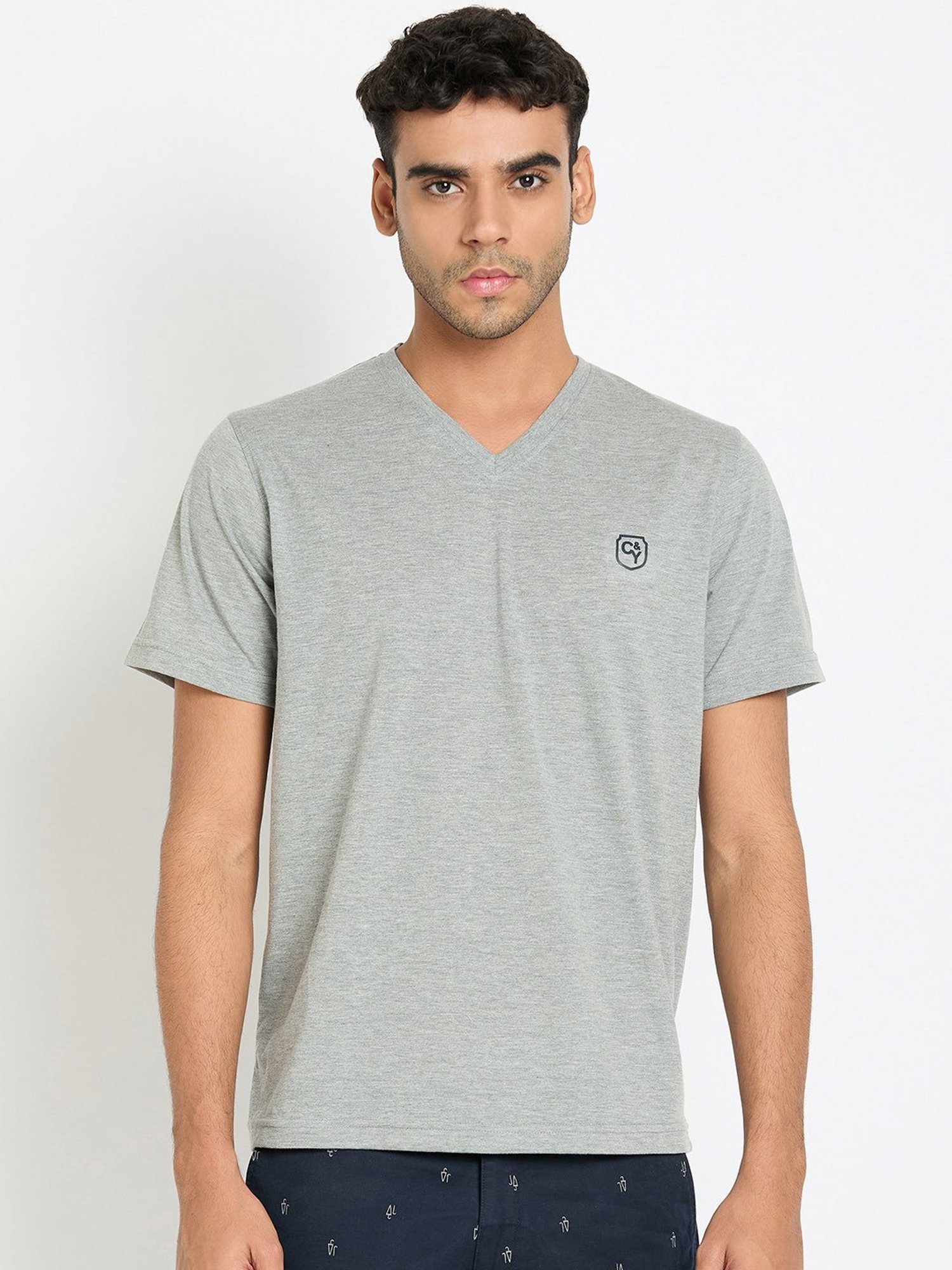 Club York Light Grey Regular Fit V-Neck T-Shirt