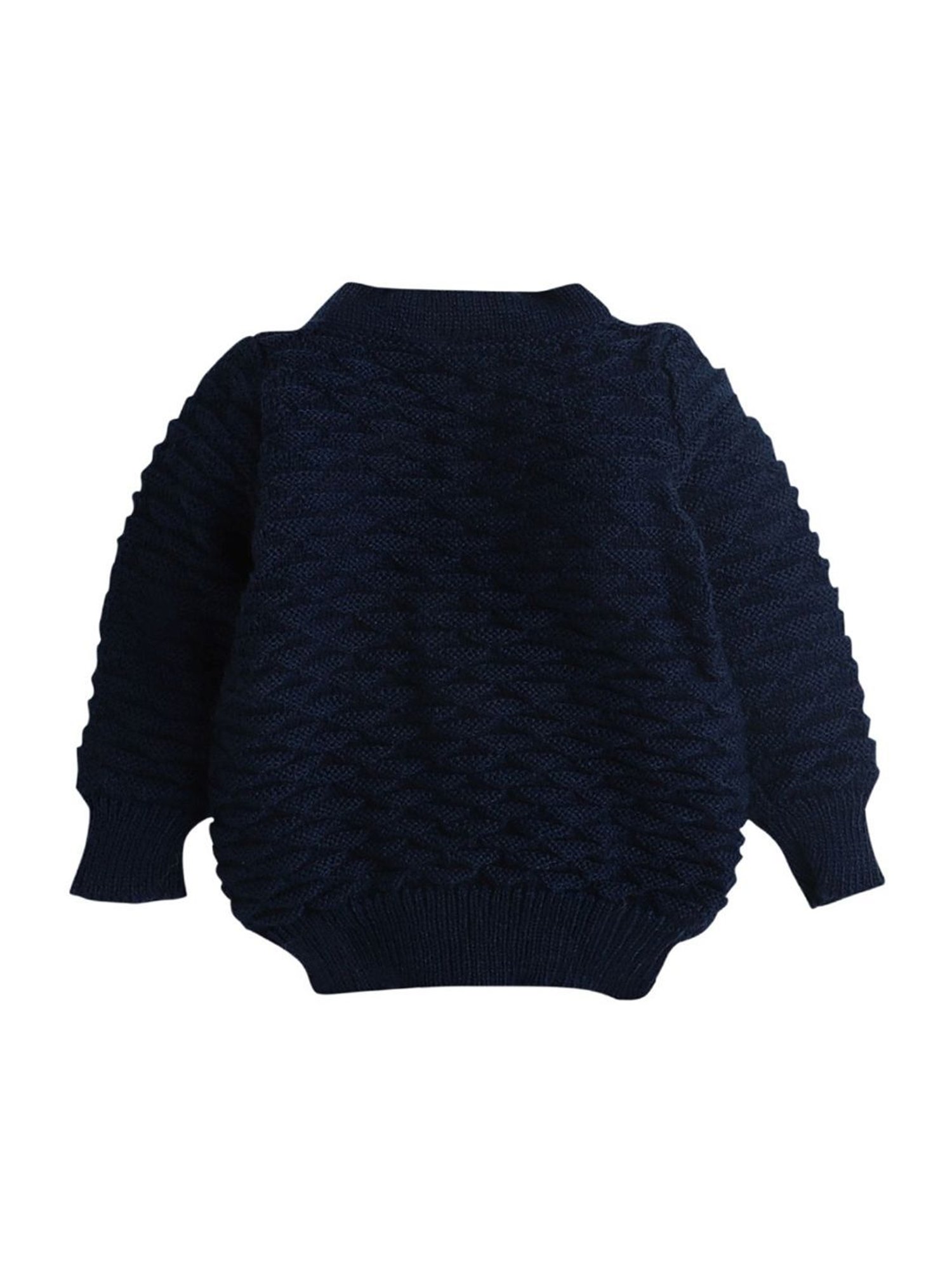 Little Angels Kids Navy Textured Pattern Full Sleeves Sweater Set