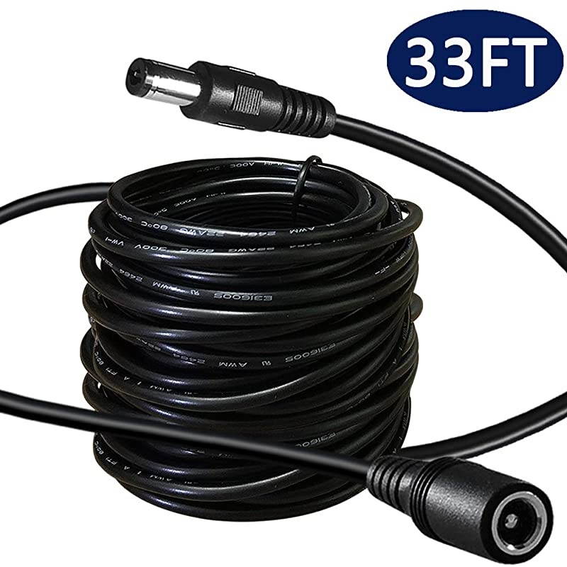 33FT DC Power Extension Cable 21mm x 55mm12v Power Supply Adapter for CCTV Security Camera Surveillance Wireless IP Camera Dvr Standalone LED StripCarLong Male to Female Barrel Plug Cord