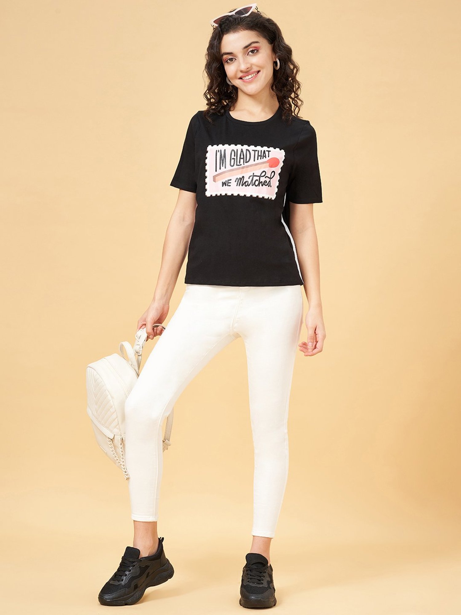 People by Pantaloons Black Printed T-Shirt