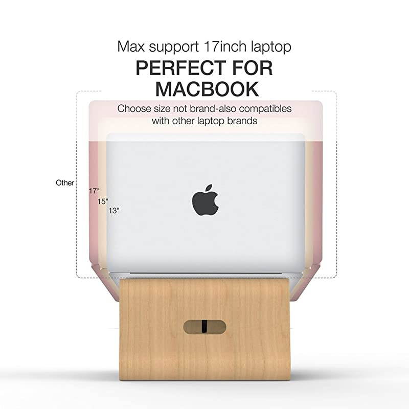 Notebook Stand Wooden Cooling Computer Holder Laptop Desktop Mount for MacBook Air Pro 13 15 Dell XPS Surface Chromebook 11 to 17 Birch