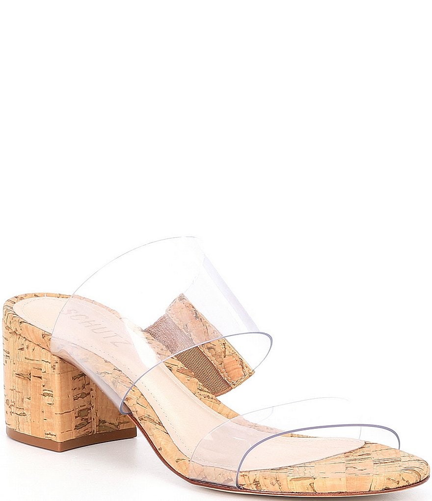 Schutz Victorie Clear Vinyl Cork Block Heel Slide Sandals