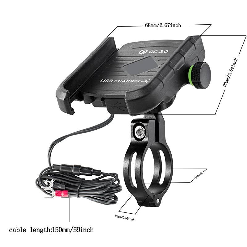 Motorcycle Phone Mount Charger USB 30 Socket Handlebar RearView Mirror Cellphone Holder Charger with Aluminium Mount Base for 12V24V Vehicles Compatible with 4065 Inch Smartphones