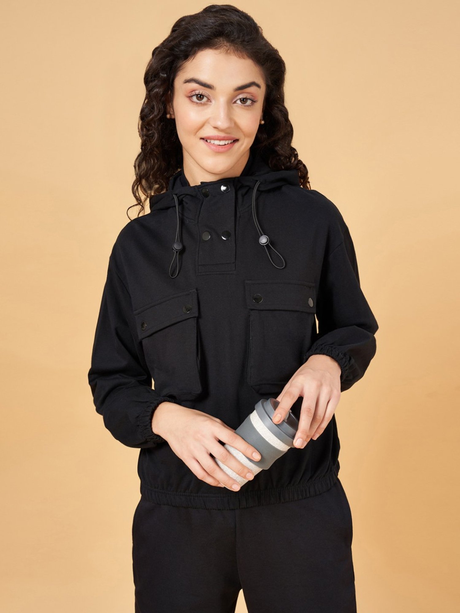 Ajile by Pantaloons Black Cotton Sports Sweatshirt