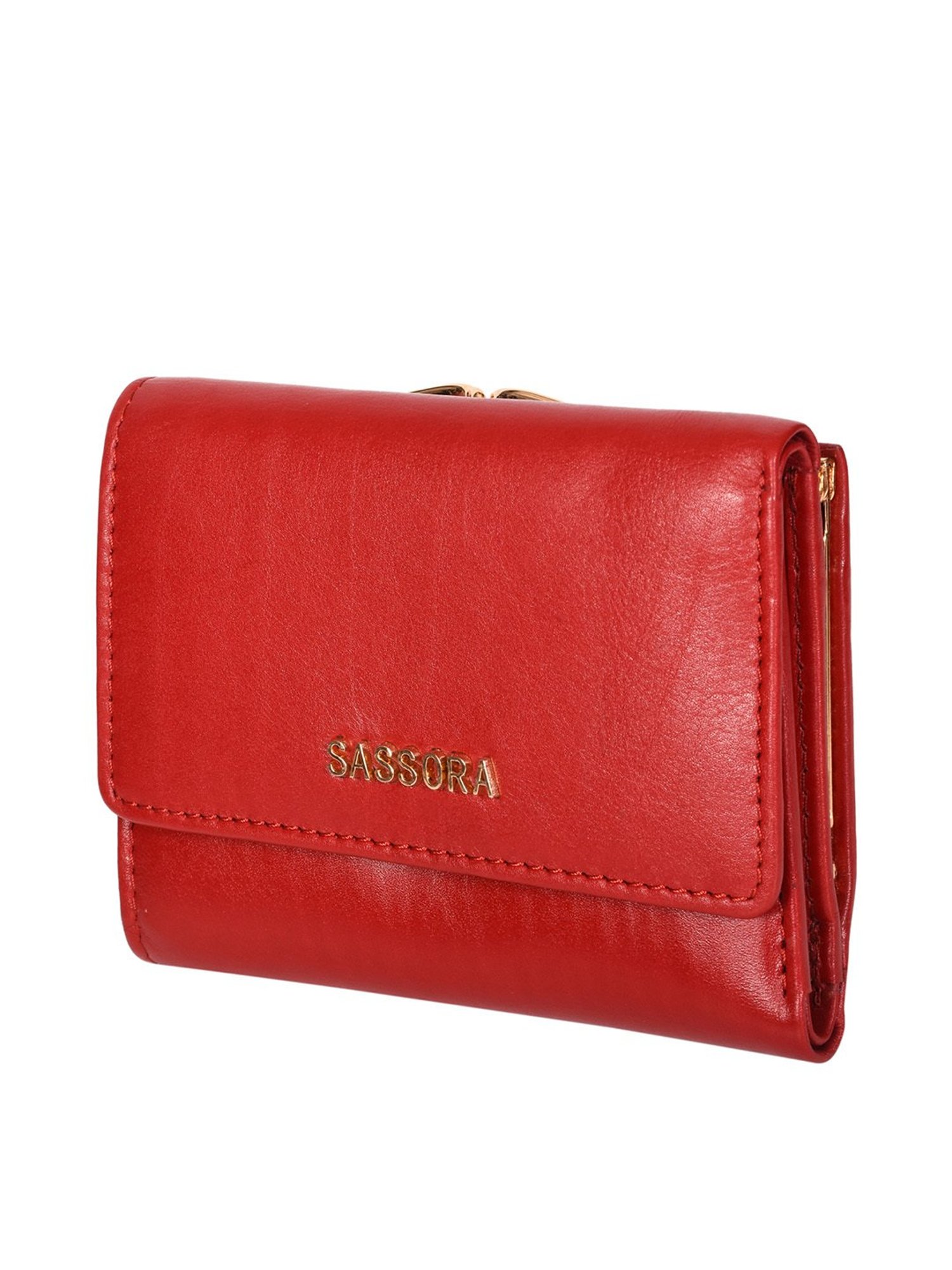SASSORA Red Solid Rfid Tri-Fold Wallet for Women