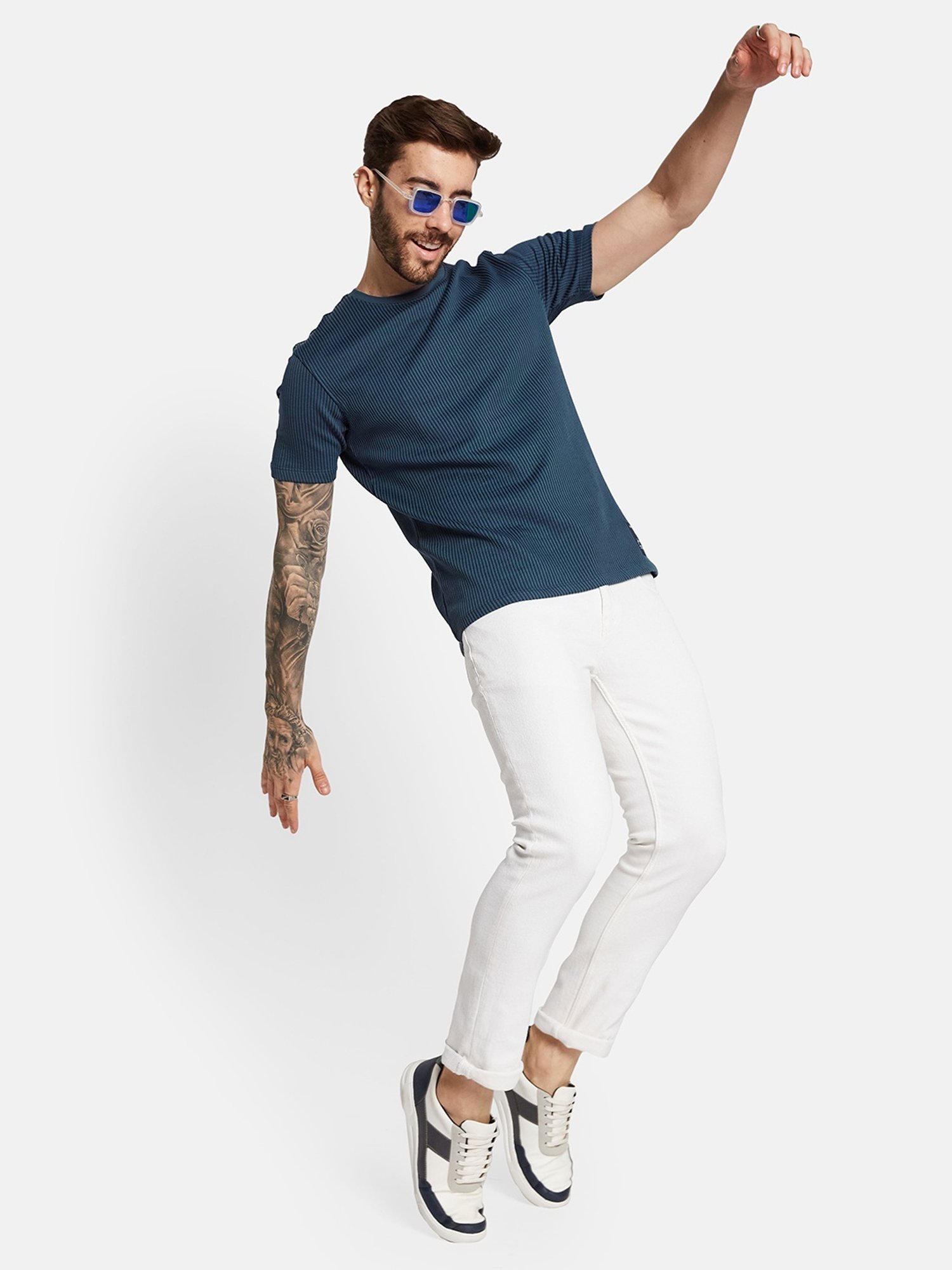 Octave Airforce Cotton Regular Fit Striped T-Shirt