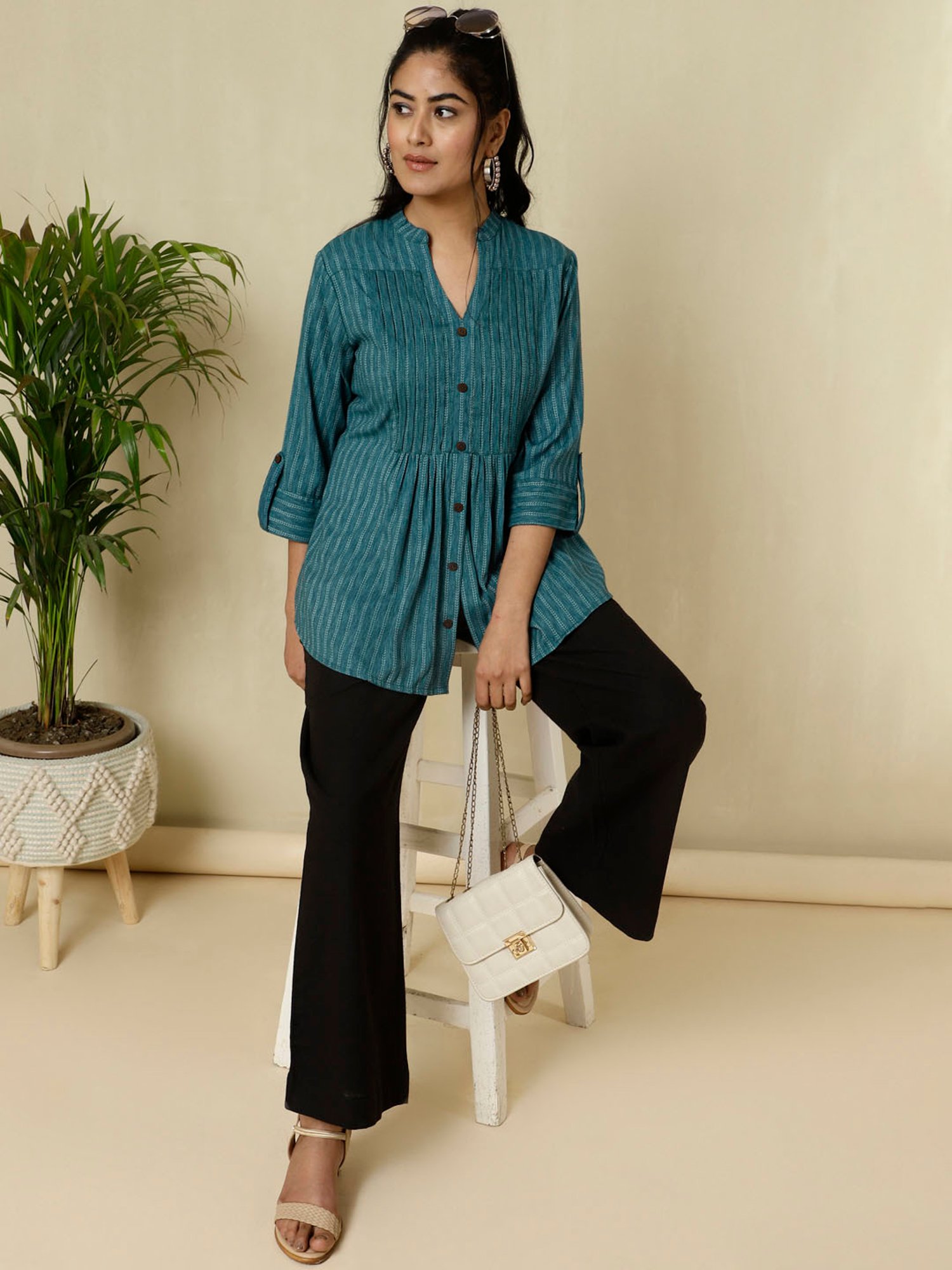 Jaipur Kurti Blue Striped Top