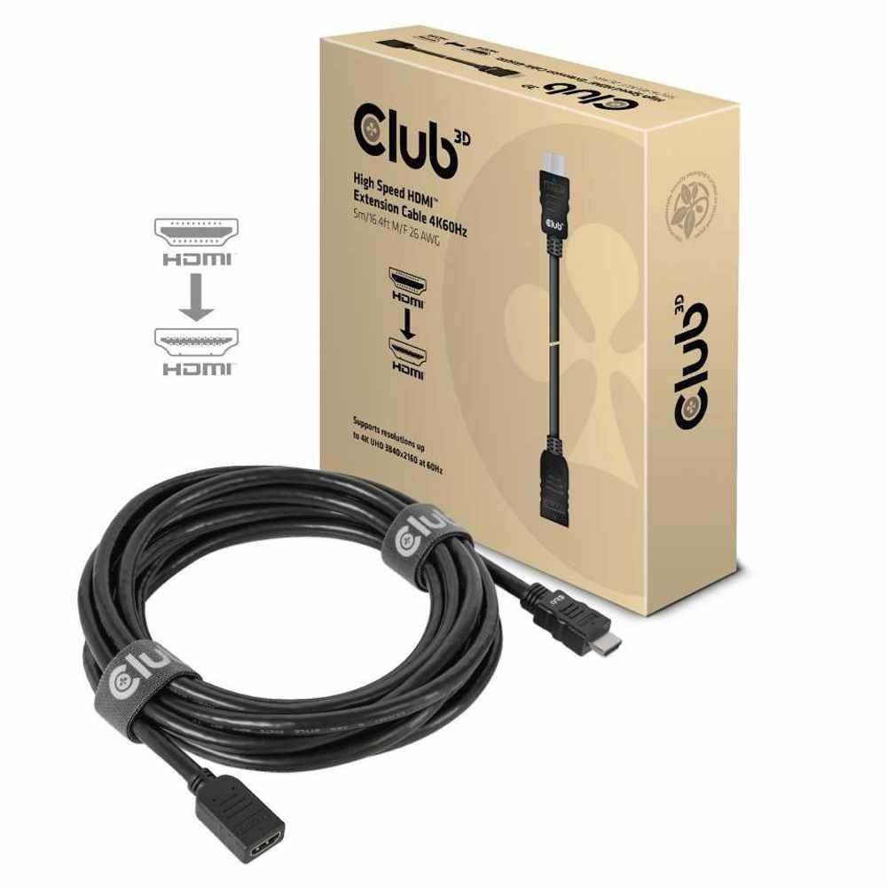 Club3D CAC-1325 16.4 ft. (5.0 m) High Speed HDMI Extension Cable 4K60Hz M/F 5m/16.4 ft. 26 AWG