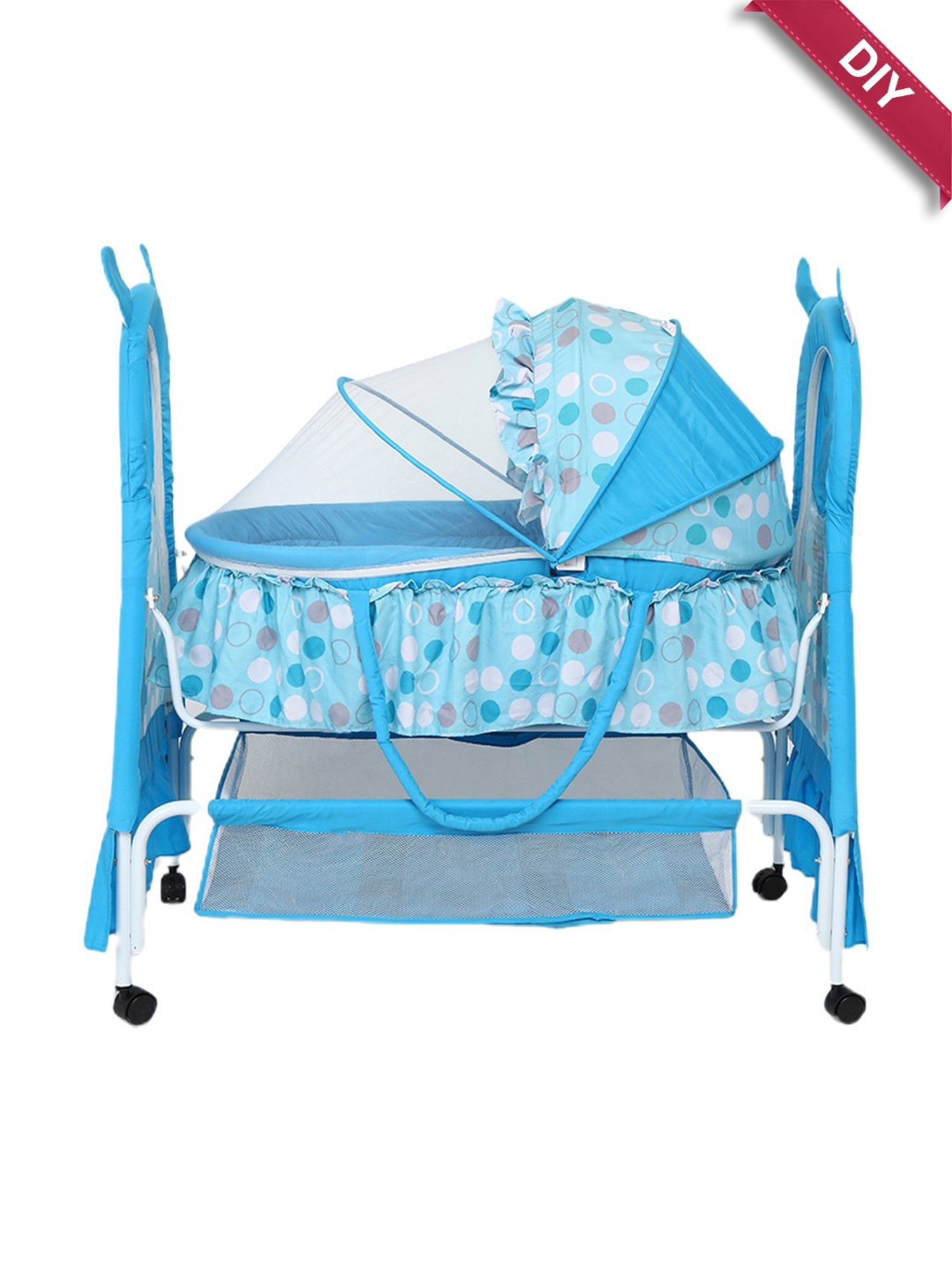 Kiddery Blue Baby Bassinet with Mosquito Protection Net (Age 0-8 Months)