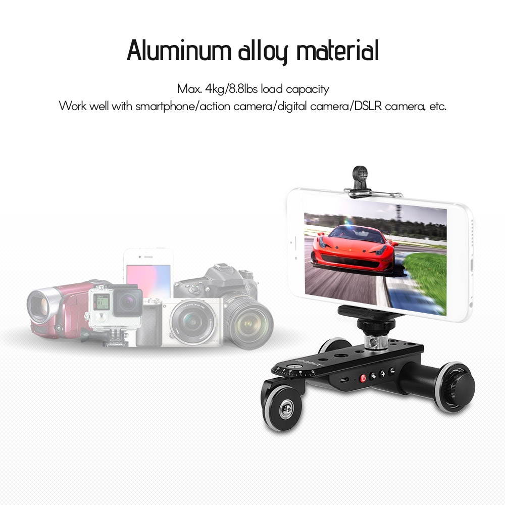 Andoer PPL-06S Pro Auto Dolly Motorized Video Slider Skater 5 Speeds Adjustable Aluminum Alloy Max. Load 4kg with USB Rechargeable Battery 2.4G Remote Control Phone Holder for Smartphone Action Camera