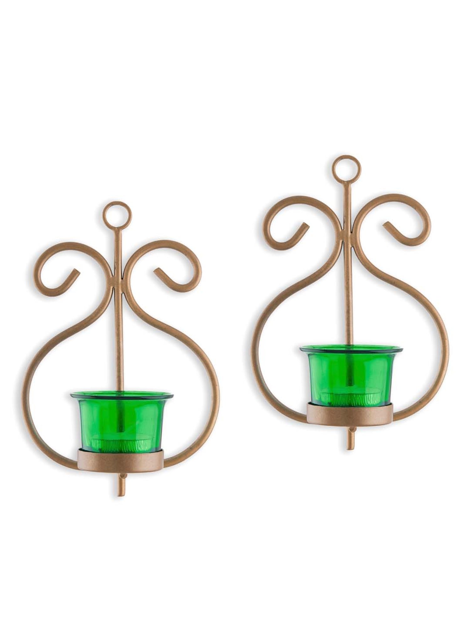 Homesake 'Halloween' Green & Golden Metal Wall Candle Holder With Tea Light Candle - Set of 2