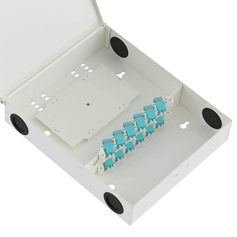 Fiber Optic Wall Mount Enclosure Box with 12 Duplex LC Multimode Aqua Couplers