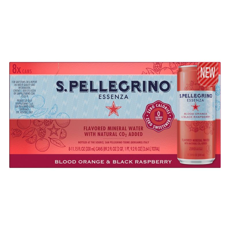 S.Pellegrino Essenza Blood Orange and Black Raspberry Sparkling Natural Mineral Water - 8pk/11.15 fl oz Cans