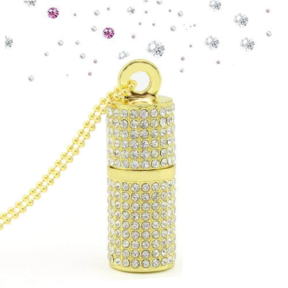 WooTeck USB Flash Drive,Bling Rhinestone Diamond Crystal Glitter Lipstick Case Shining Jewelry Necklace,64GB,Gold