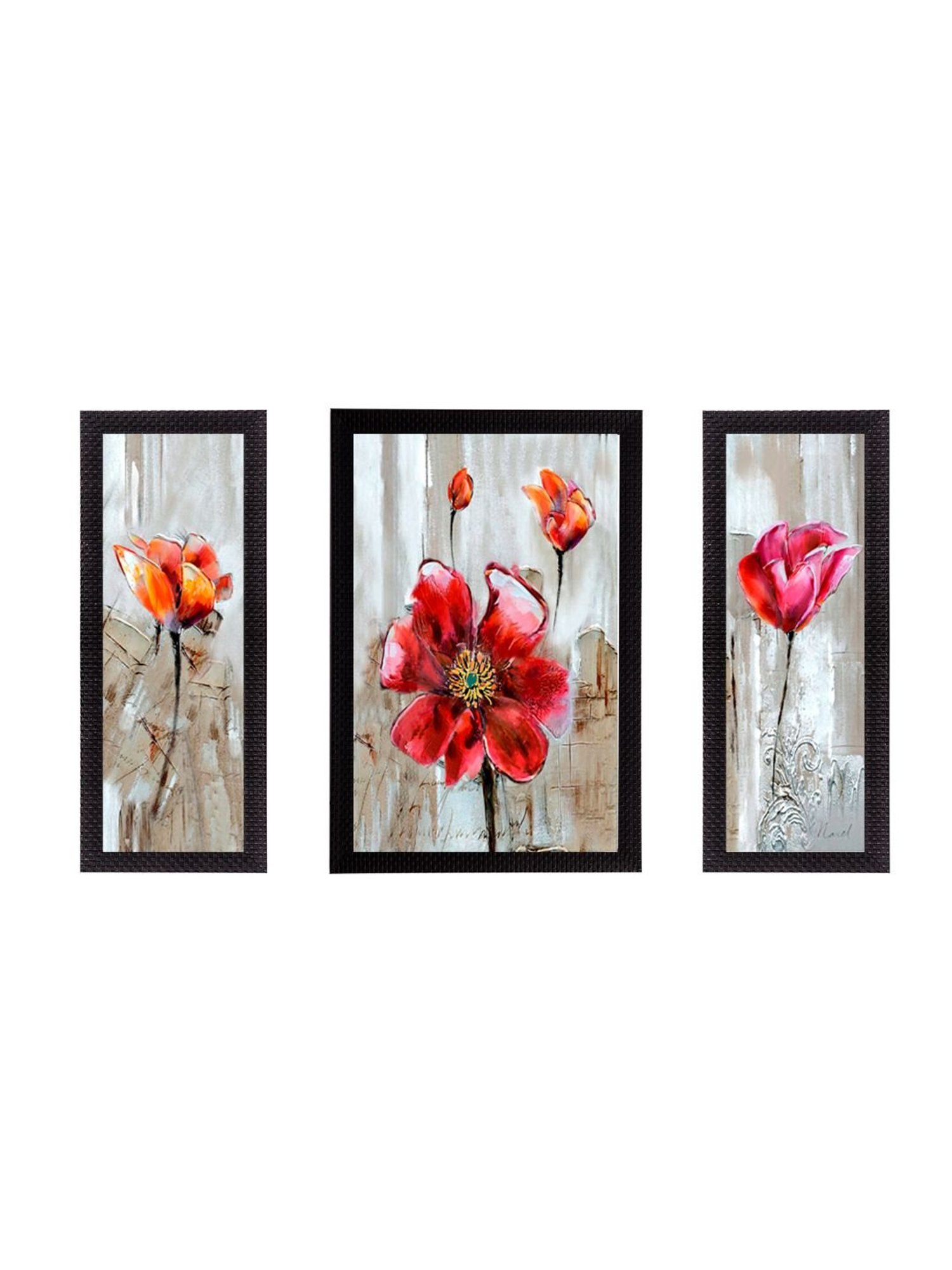 eCraftIndia Set of 3 Floral Theme Satin Matt Texture UV Art Painting