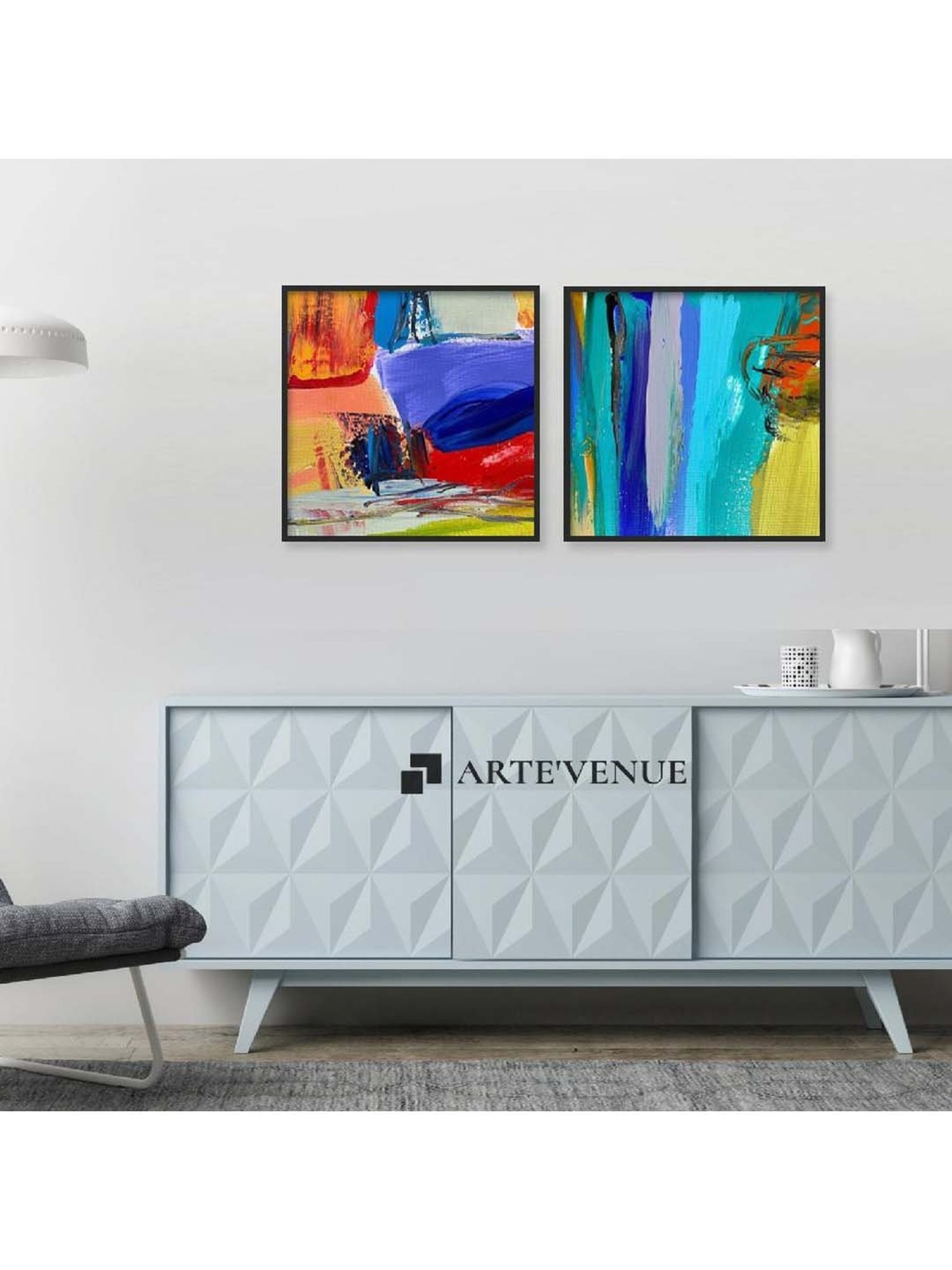 ARTE'VENUE Joyful Modernist Multicolor Canvas Wall Arts - Set of 2 (11 X 11 inch Each)