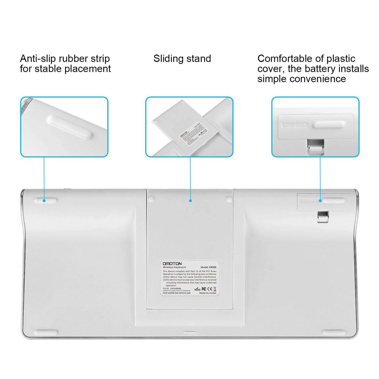 OMOTON Ultra-Slim Bluetooth Keyboard with Sliding Stand for New iPad 2018, iPad 2017, iPad Pro, iPad Mini 4/3/2/1, iPad 4/3/2, iPhone 8/8 Plus, iPhone X and other Bluetooth Enabled Devices, White