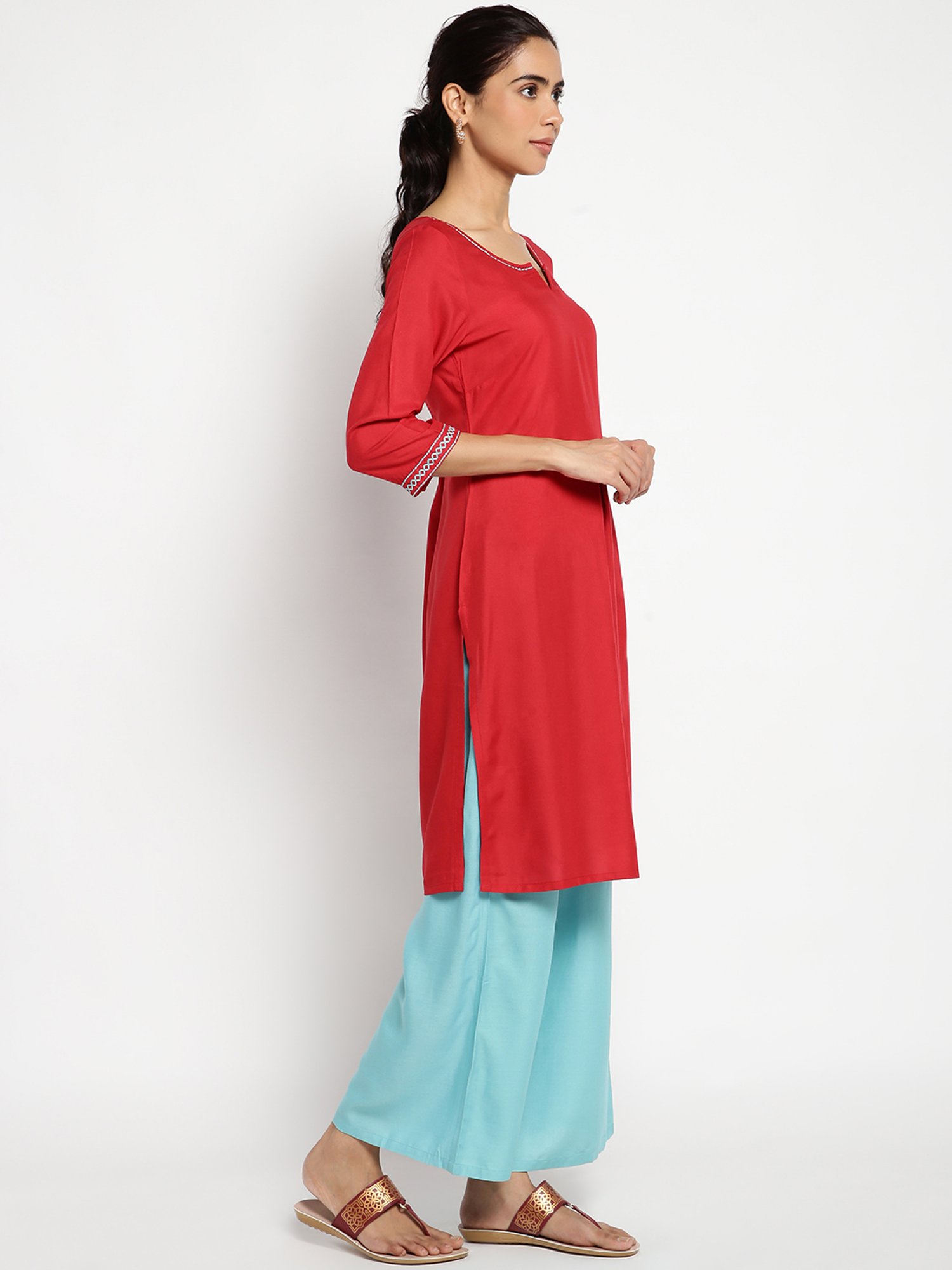 Aurelia Red & Blue Kurta Palazzo Set