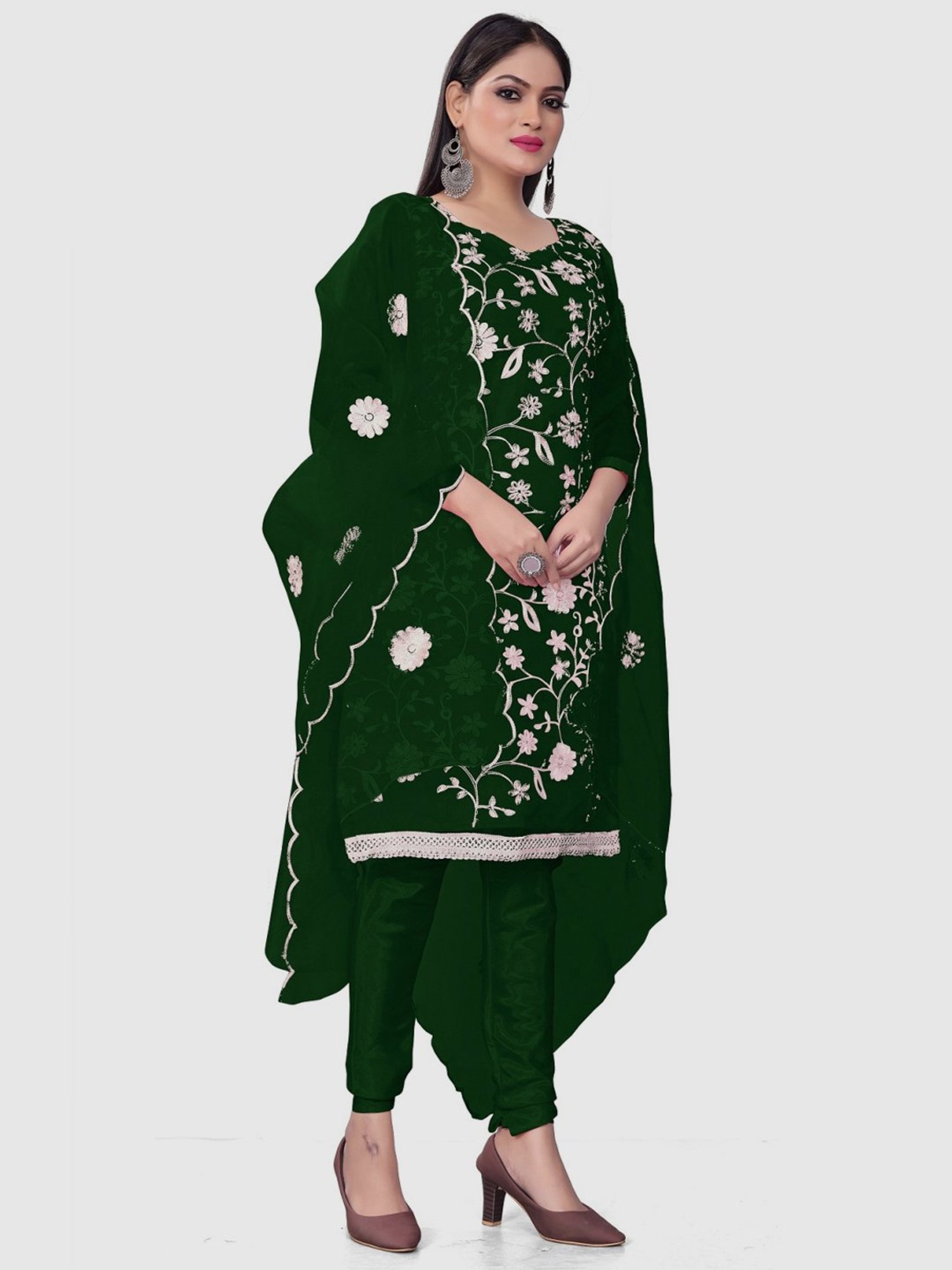 APNISHA Green Embroidered Unstitched Dress Material