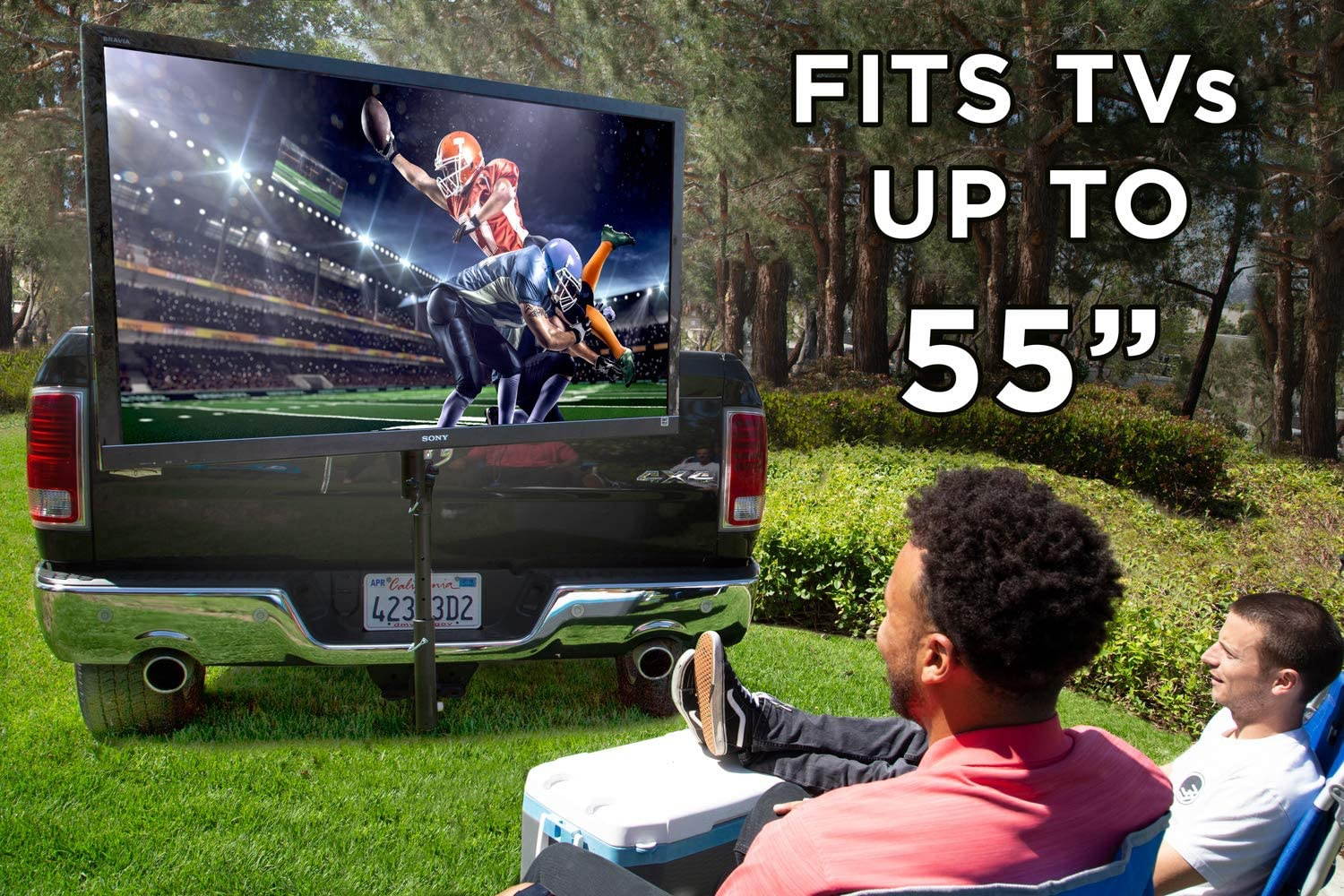 Mount-It! Tailgate TV Mount | Full Motion Tailgate TV Stand for 2 Inch Receiver Hitch | Height Adjustable, Swivel Motion Fits Up to 55 Inch TVs| Steel, Black