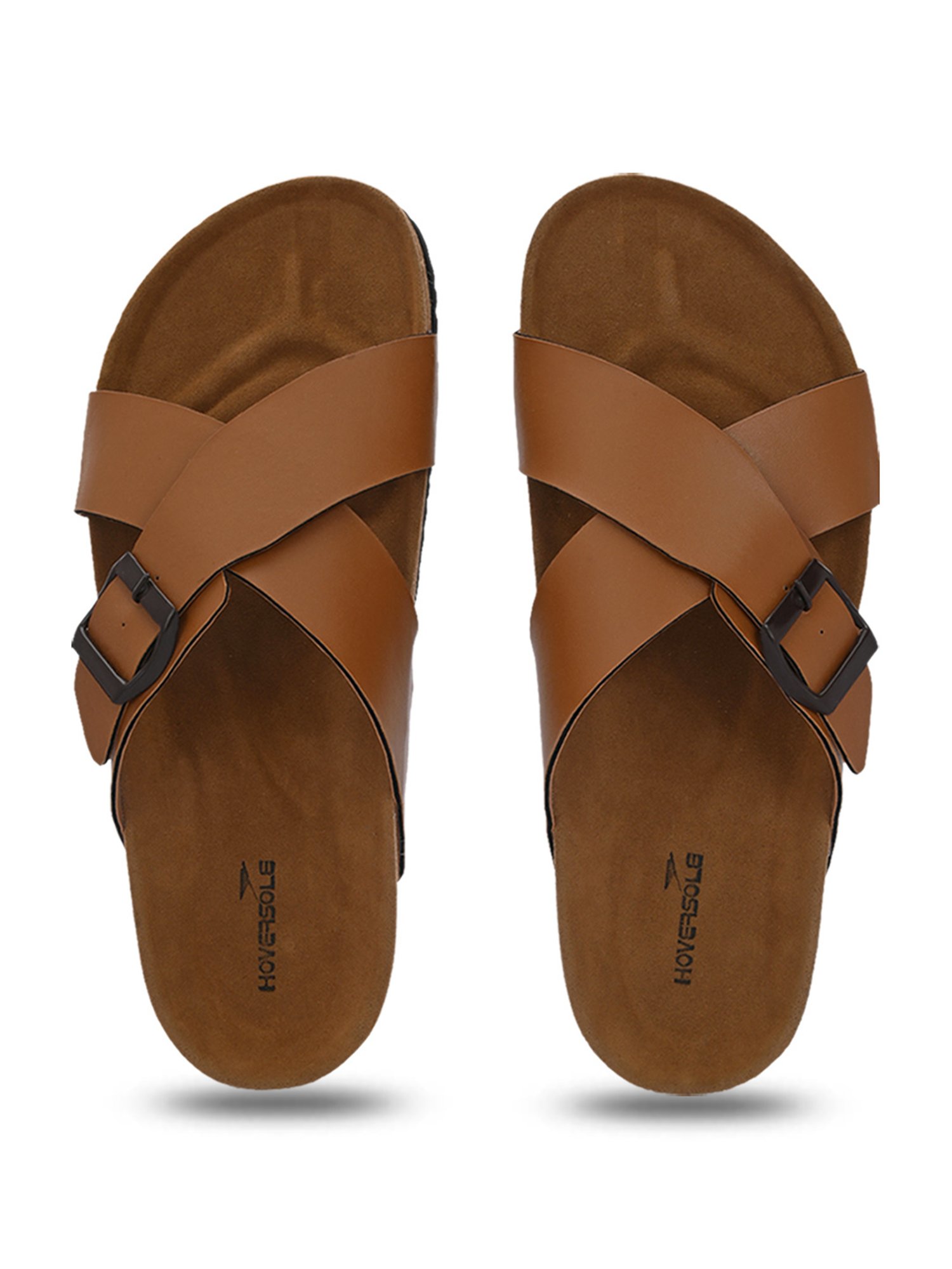 Hoversole Men's Tan Cork Cross Strap Sandals