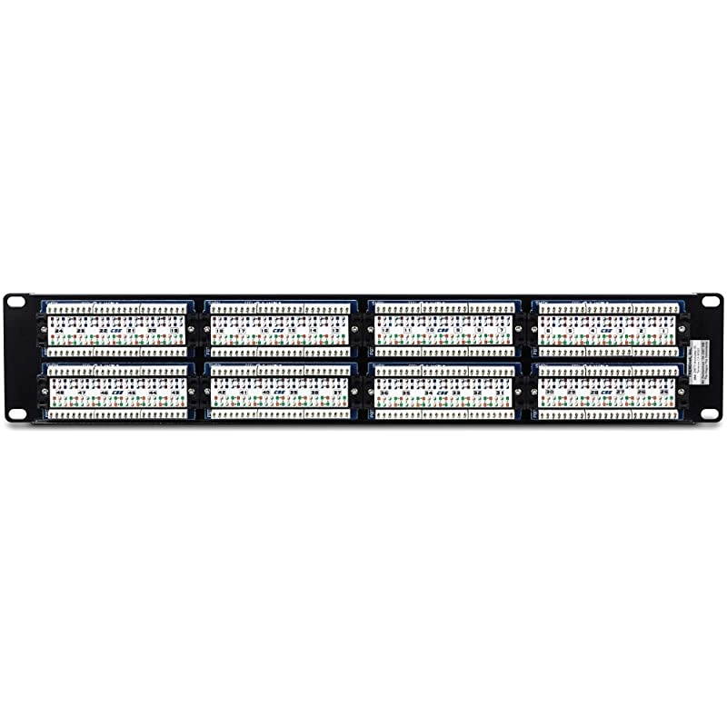 48Port Cat55e RJ45 UTP Unshielded Patch Panel TCP48C5E Wallmount or Rackmount 100Mhz Cat 5e Krone Connectors ColorCoded Labeling Cat5Cat5eCat4Cat3 Compatible 2U Rackmount Red