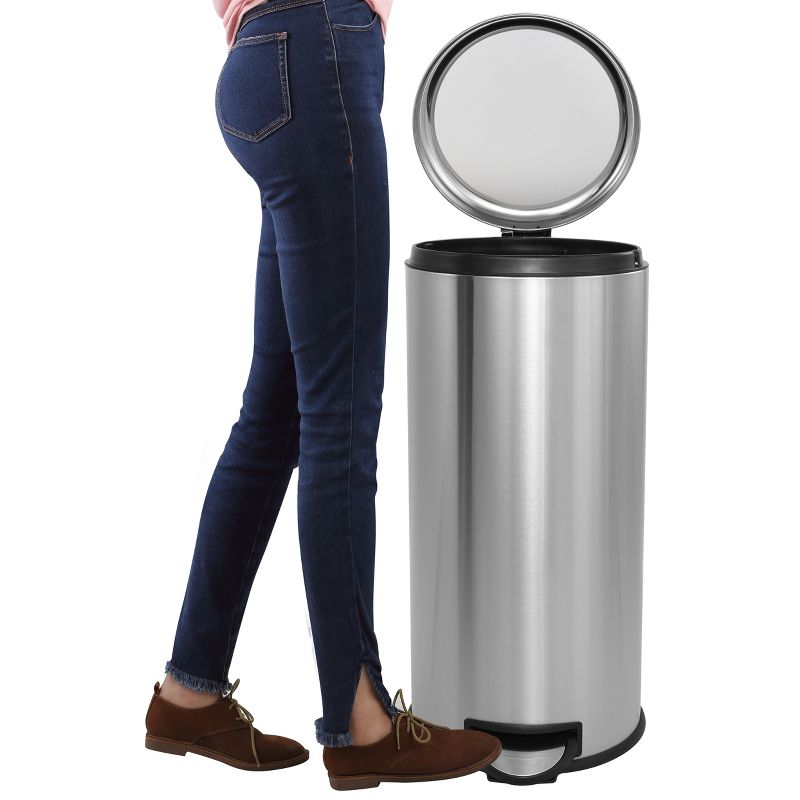 happimess Oscar Round 8-Gallon Step-Open Trash Can with FREE Mini Trash Can, Stainless Steel 