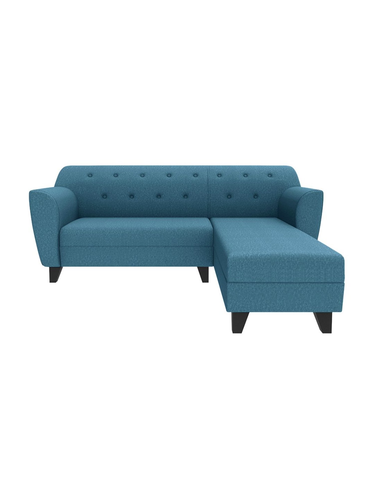 Trevi Blue Fabric & Neem Wood 5 Seater RHS Sectional Sofa