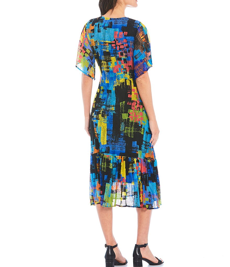 Calessa Abstract Multi Color Mesh Midi Dress