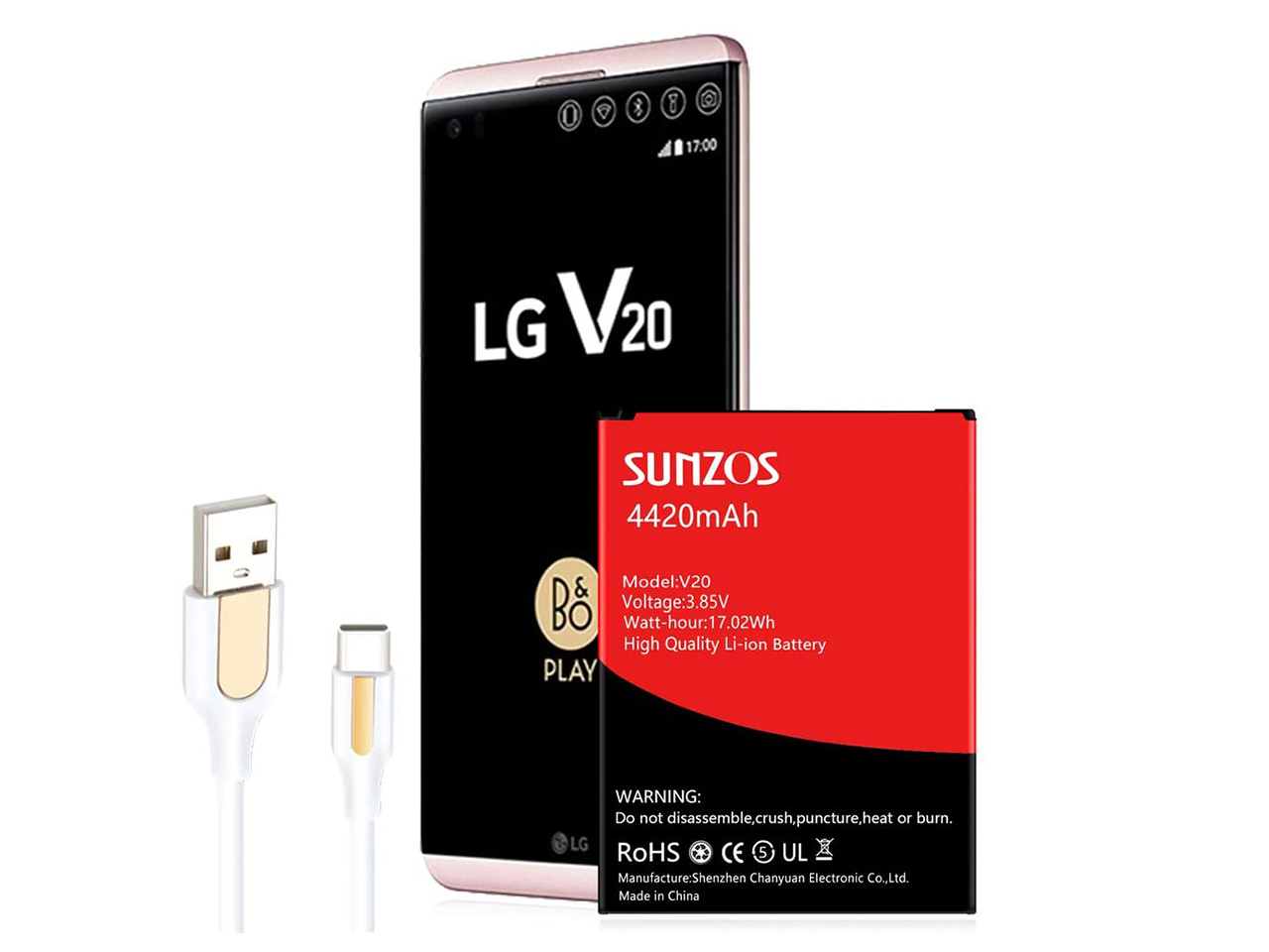 SUNZOS LG V20 Battery, [Upgraded] 4420mAh Li-ion Replacement Battery for LG V20 BL-44E1F [US996,T-Mobile H918,Verizon VS995,Sprint LS997,AT&T H910