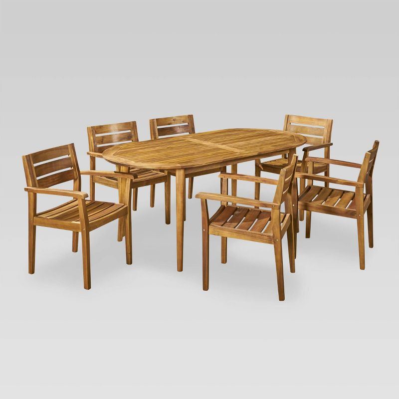 Midvale 7pc Acacia Wood Dining Set - Teak - Christopher Knight Home