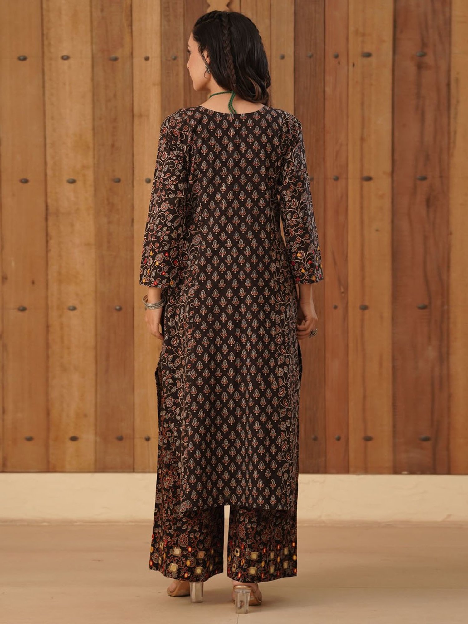 Love Chic Ajrakh Flared Kurta with delicate mirror and thread hand embroidery