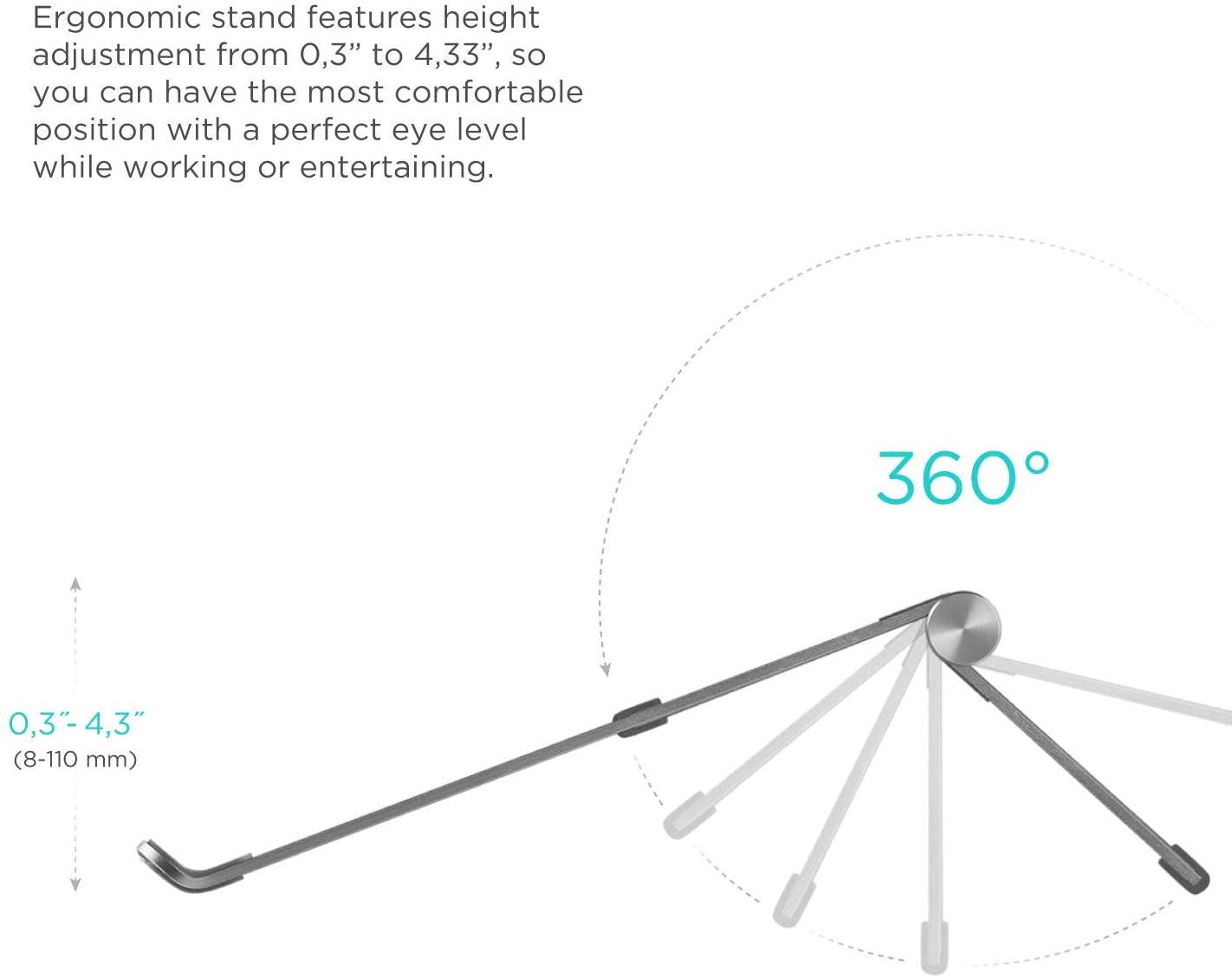 ONKRON Aluminum Laptop Stand Holder Height Adjustable Ergonomic Computer MacBook Riser with Heat-Vent Silver