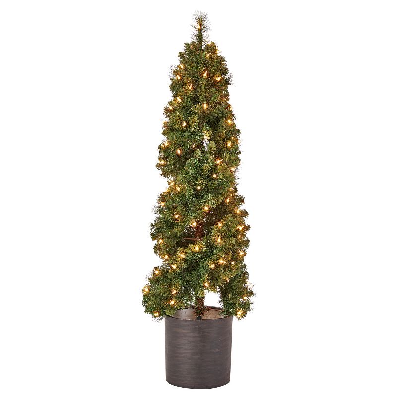Home Heritage 4 Foot Artificial Tree w/ Lights + 4 Ft Spiral Pine Tree w/ Lights