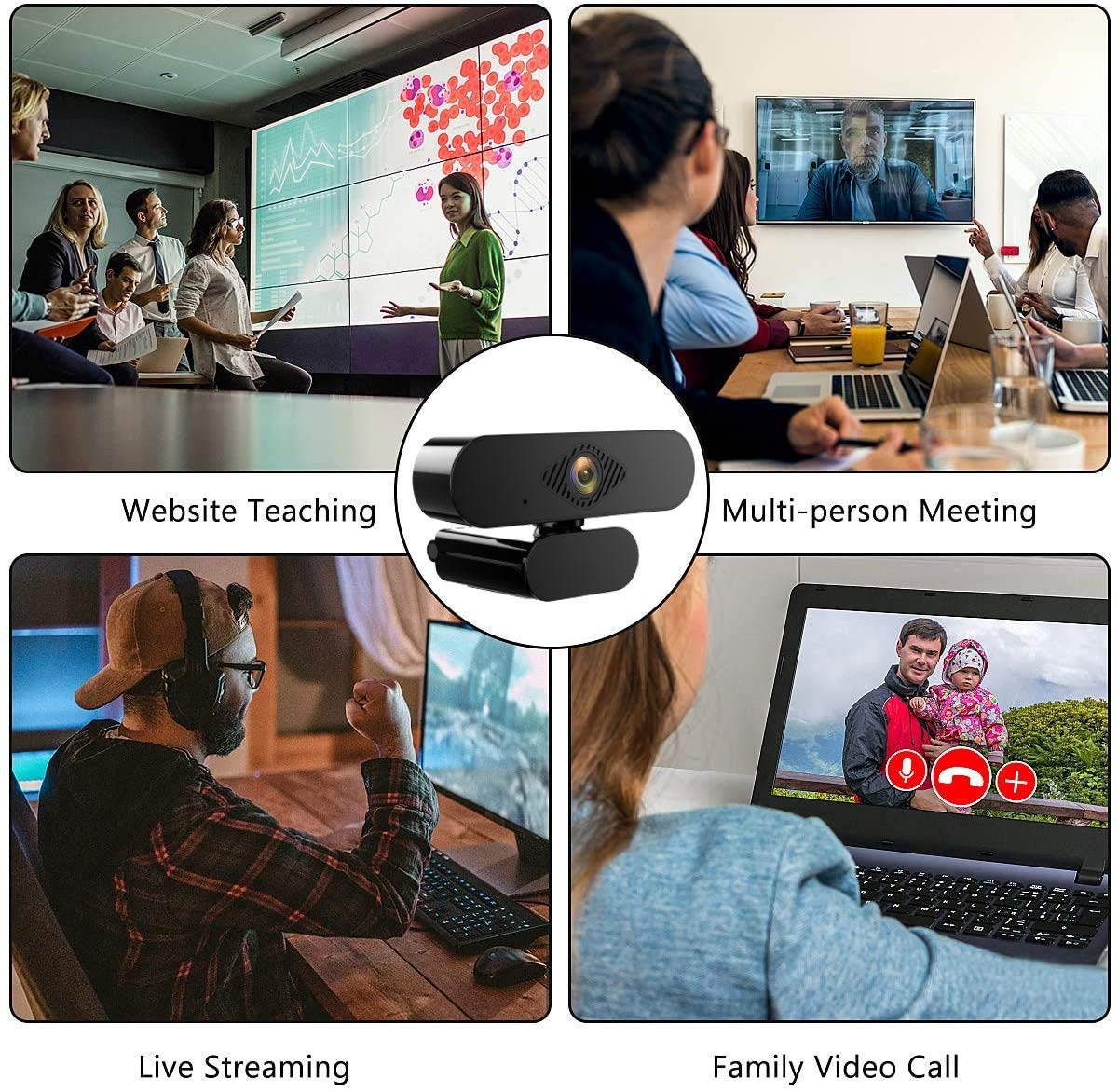 Webcam with Microphone, Automatic Focuse Full HD1080P Widescreen Webcam Lychee High Definition 1080P Camera for TV Desktop Laptop Video Calling & Recording Built-in Mic Computer Webcam Camera