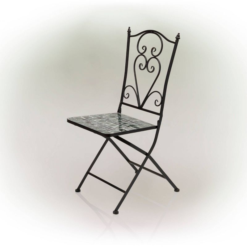 Marbled Glass Mosaic Bistro Set & Two Foldable  Chairs - Alpine Corporation