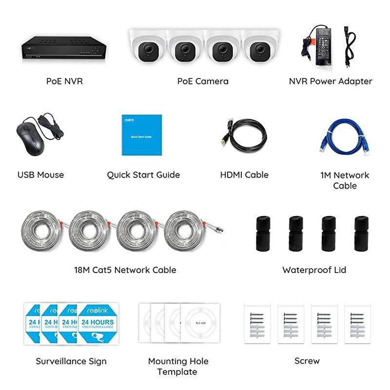 8CH 5MP PoE Home Security Camera System, 4pcs Wired 5MP Outdoor PoE IP Cameras, 8MP/4K 8-Channel NVR with 2TB HDD for 24/7 Recording, RLK8-520D4