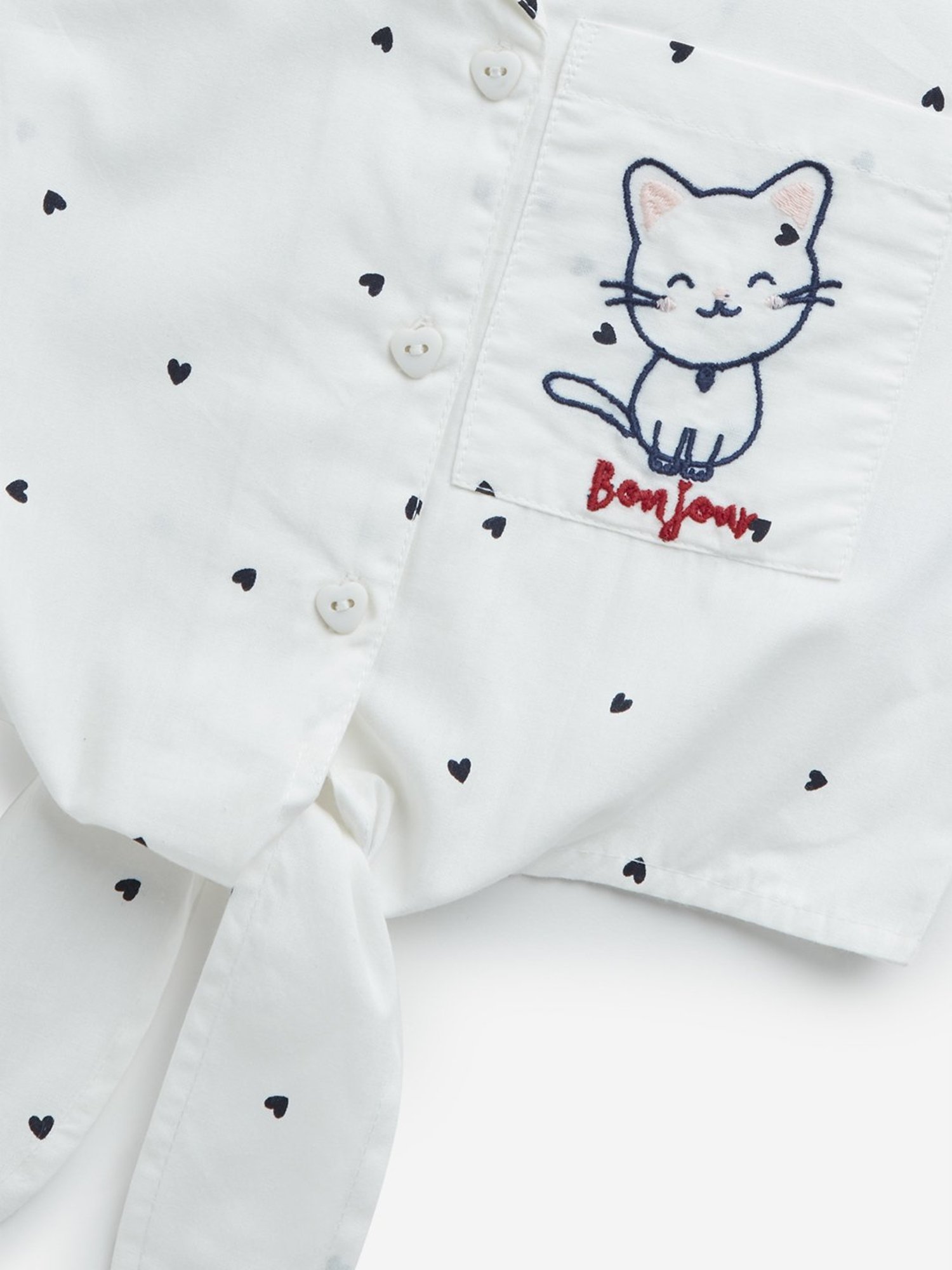 HOP Kids by Westside Off-White Cat Embroidered Tie-Up Cotton Shirt
