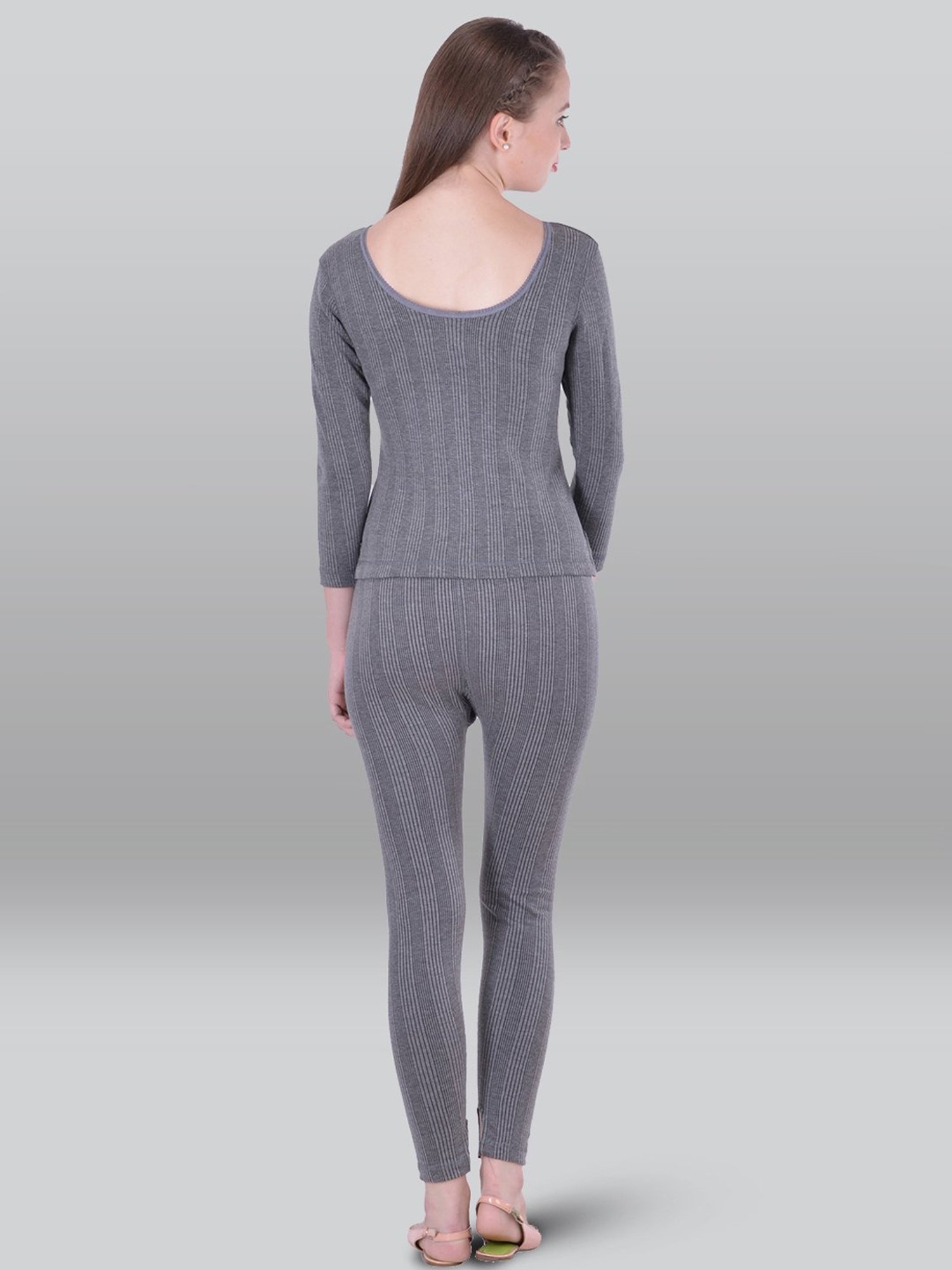 LUX Inferno Grey Striped Thermal Top Leggings Set - Pack Of 2
