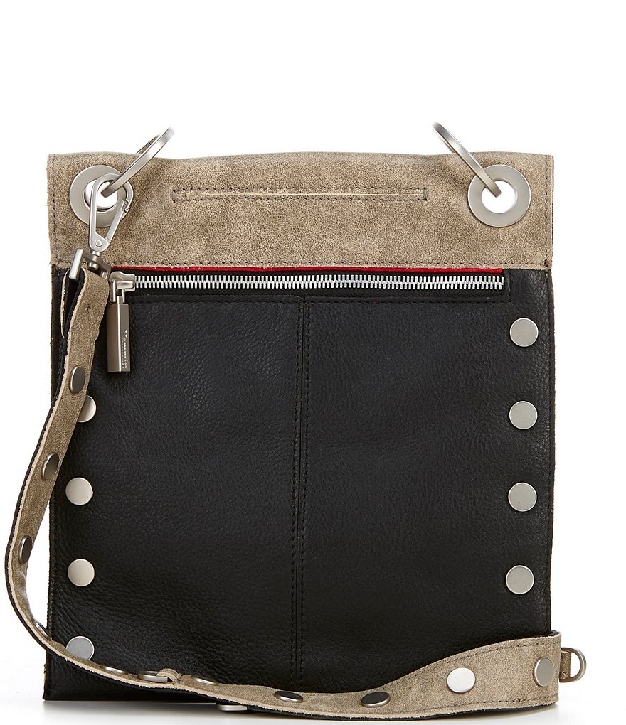 Hammitt Montana Suede Brushed Studded Leather Medium Fold Zip Crossbody Bag
