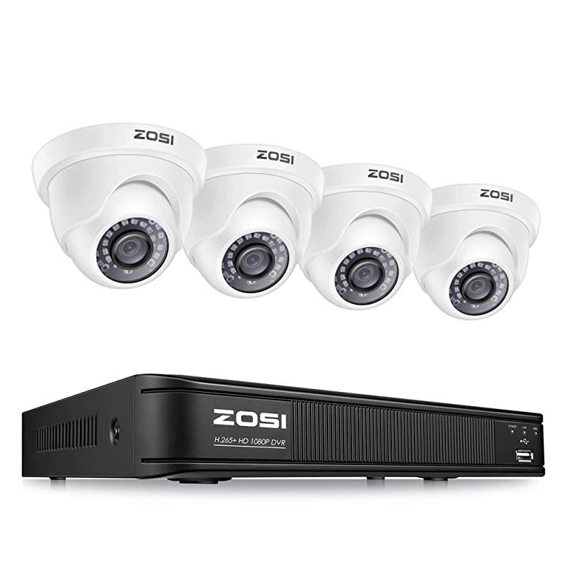 1080P H265+ Home Security Camera System5MP Lite 8 Channel Surveillance DVR and 4 x 1080p Weatherproof CCTV Dome Camera Outdoor Indoor with 80ft Night Vision Remote Access No Hard Drive