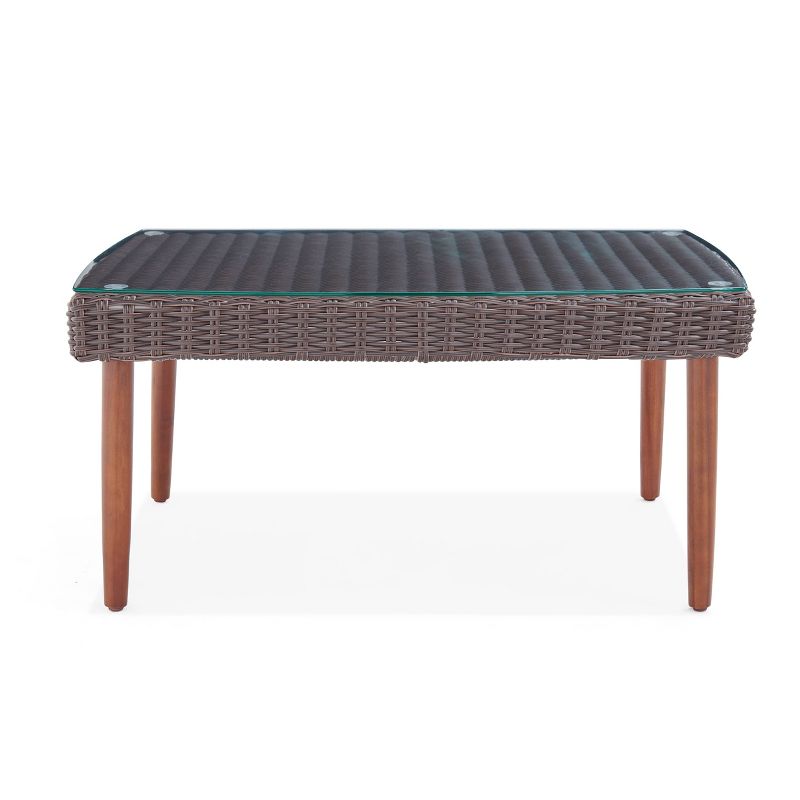 All-Weather Wicker Athens Outdoor Coffee Table with Glass Top Brown - Alaterre Furniture