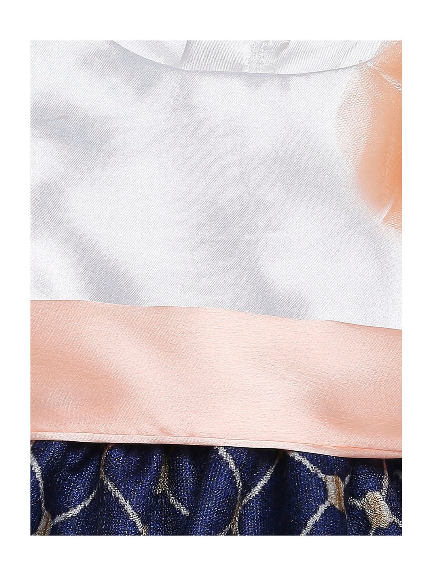 Many Frocks Kids Cream & Blue Printed Dress